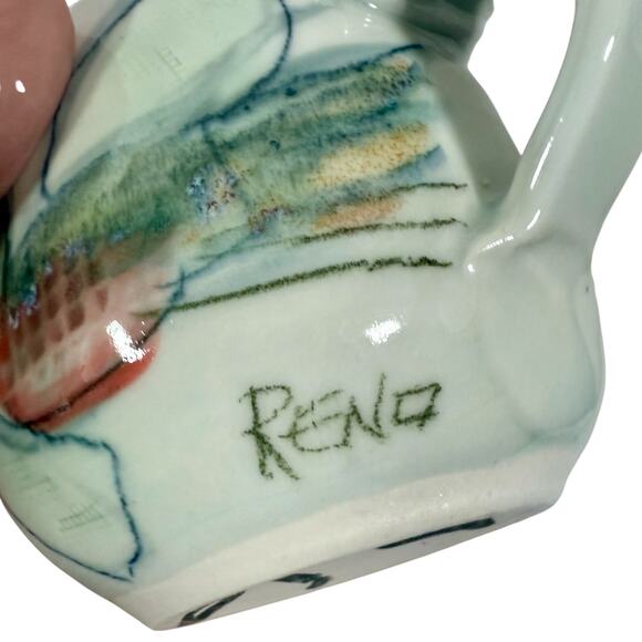 Jim Reno Pottery Dewittville NY Signed Pottery Coffee Mug White Sea Turtle - Picture 10 of 10